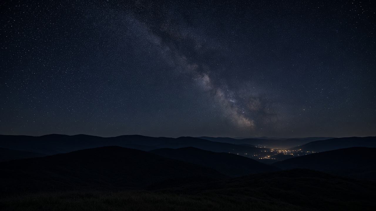 Sternenhimmel über den dunklen Hügeln der Rhön